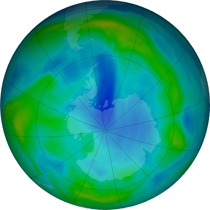 Antarctic ozone map for 24 June 2022